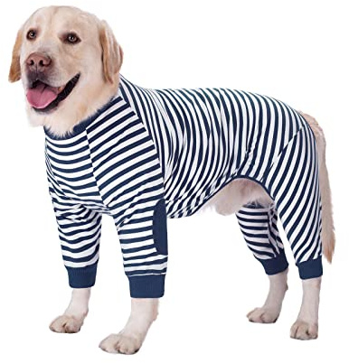Große Hundekleidung Hund Pyjamas Flexible Reißverschluss gestreifte Hund Jumpsuit Kostüm Kleidung für mittlere Hunde Große Hunde (8, Dunkelblau)