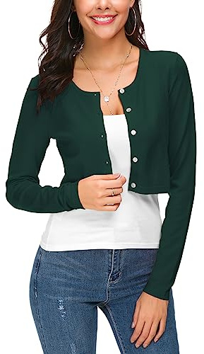 Mujeres Casual Manga Larga Bolero Cuello Redondo Corta Cárdigan Elástico Suéter de Punto Shrug con Botones