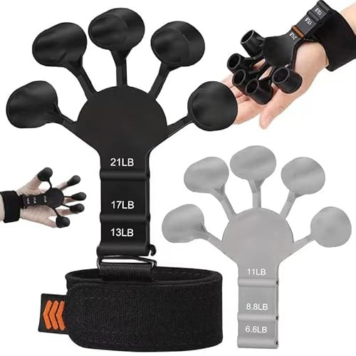 2 st handtränare, fingerträningsutrustning, fingertränare, silikonfingerträning, klättring fingertränare, handtagsförstärkare, justerbar fingersträckare, förstärkning för hand, fingrar och tryckavlastning