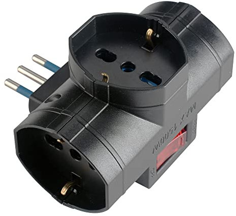 POLY POOL - PP2385.1X Adattatore Presa Multipla Multisize SalvaSpazio - Adattatore Spina Italiana 16A e Tripla Presa Schuko Pluristandard P40 10A-16A - Adattatore Multipresa con Interruttore Sicurezza