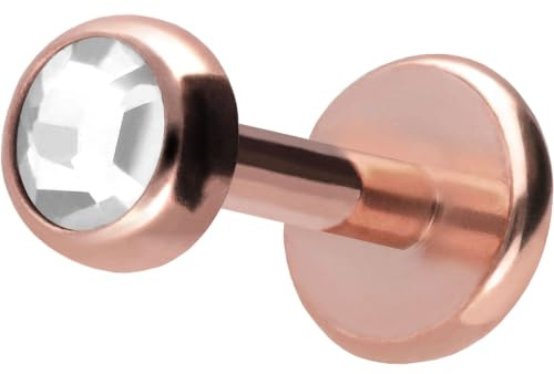 PIERCINGLINE Titan Labret mit Push Fit KRISTALLDISC Piercing Ohr Conch Tragus Lippe Nase Medusa Farb & Größenauswahl