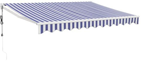 vidaXL Markise, Sonnenmarkise mit Kurbel Automatisch, Gelenkarmmarkise für Terrasse Balkon, Sonnenschutz Terrassenmarkise Balkonmarkise, Blau Weiß 3,5x2,5m