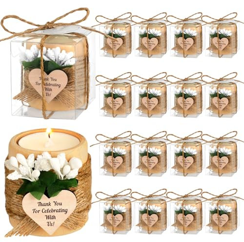 MTLEE 16 Pack Wooden Tealight Candle Holders Kit Guest Gifts for Wedding First Communion Baptism Baby Shower Christening Housewarming Party Handmade Thank You Candle with Card Box Rope(Classic)