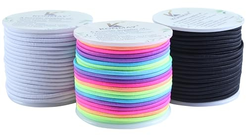 KONMAY 3 rotoli di cordoncino elastico in gomma da 1,5 mm, 90 metri misti per bracciali, collane, perline, creazione di gioielli e artigianato