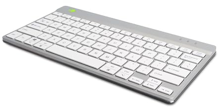 R-Go Compact Clavier, Bluetooth 5.0, avec Logiciel de Pause, Design Plat et Ergonomique, Anti-RSI, Compatible avec Windows/Android/Mac OS, QWERTY (US), Blanc