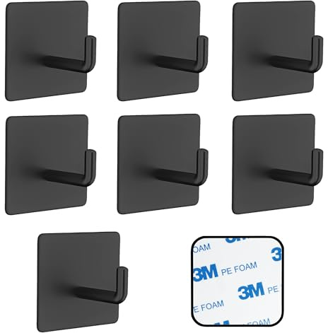 SSYR&P Lot de 8 crochets adhésifs en acier inoxydable, crochet adhésifs imperméables, aucun perçage requis, idéal pour la cuisine, la salle de bain, le bureau.noir