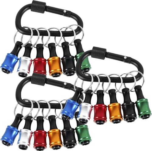 Carabiner Bit Holder Keychain 1/4 inch Hex Shank Screwdriver Bits Holder Aluminum Alloy Long and Short Drill Bit Holder Extension Bar Keychain Quick Release Bit Holder Gifts for Men (18pcs)