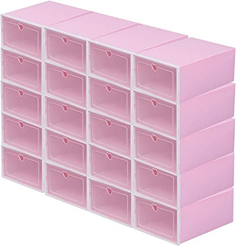 Loohacp 20x Schuhbox Transparent Schuhschrank, Schuhkartons Kunststoff Schuhkarton Schuhaufbewahrung Faltbar Aufbewahrungsbox Schuhboxen Stapelbar, Rosa