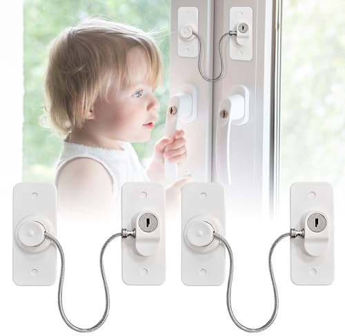 Moonybaby Confezione da 2 Lucchetto per Frigorifero con Due Chiavi(Stretta), Acciaio inossidabile, Durata superiore, Blocca Finestre per Bambini, per Armadi, Cassetti e Porte, Bianco
