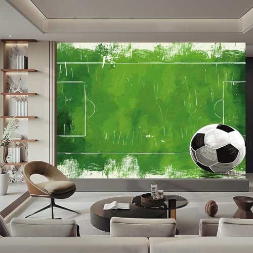 Non-Woven Photo Wallpaper Stadium Football Mural 157.48 x 110.24(W x H), Photo Wallpaper, Non-Woven Premium Print Wall Mural Bedroom Decoration Wall Covering Design Green White