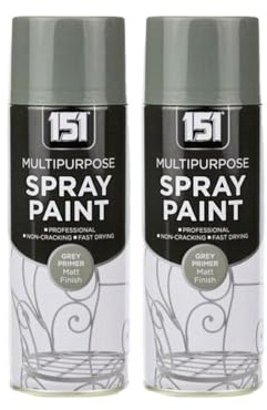 PEBBLE HUG 151 Grey Primer Matt Spray, Fast-Drying Formula, Ideal For Both Interior & Exterior Projects, DIY Enthusiasts, Including Wood, Plastic, Metal, 400ml, (2 Pcs)