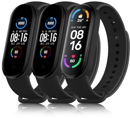 Meliya 3 Piezas Correas para Xiaomi Mi Band 5 Xiaomi Mi Band 6,Silicona Pulseras Repuesto para Mi Band 6/Mi Band 5/Amazfit Band 5(Negro/Negro/Negro)