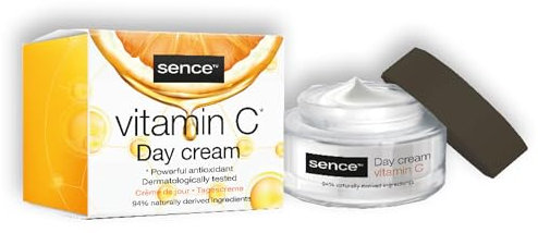 Sence Vitamina C crema giorno, crema viso da donna, crema viso da uomo, crema idratante viso, cura del giorno con acido citrico e 4 acidi ialuronici, vegan Beauty Skincare, 2 x 50 ml