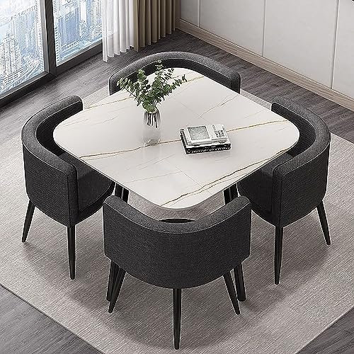 Modernes rundes Esstisch-Set mit 4 Stühlen, Business- und Besprechungstisch-Kombination für kleine Räume, Büro, Konferenztisch und Stuhl-Set, Baumwoll- und Leinenmaterial, elegante und funktionale