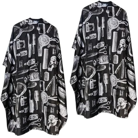 LUFFLOK 2 Pezzi Telo da Barbiere, Mantella Parrucchieri Nero Stamp Duty, Cape da Salone di Parrucchiere, Telo da Barbiere Impermeabile, Cape Professionale per Styling Capelli, Taglio (Nero)