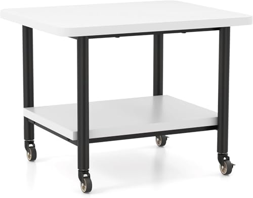 GOPLUS Soporte para Impresora con Ruedas de Bloqueo, Mueble Impresora de Metal con 2 Estantes, Ruedas Giratorias 360°, Carro Multifuncional para Oficina Casa, 49 x 40 x 38 cm (Blanco)