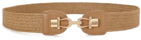 JasGood Cintura in vita elastica in tessuto di paglia per le donne 3,5 cm di larghezza, elasticizzata Boho intrecciato sottile cintura, marrone, 90cm:für Taillengröße 80cm-92cm