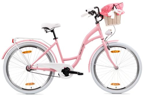 Goetze Style 26 Zoll Damen Citybike, 17 Zoll Tiefeinsteiger Rahmen, 1-Gang Rücktrittbremse, V-Bremse vorne, LED-Beleuchtung, Gepäckträger, Rattankorb, Komfortsattel, mit Ständer & Klingel