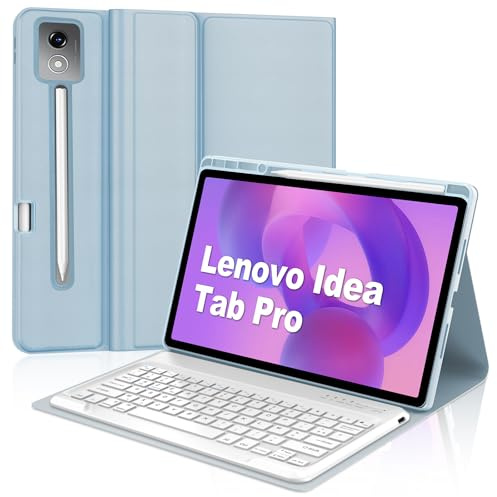 Coque Clavier pour Lenovo Idea Tab Pro 12.7 Pouces, AZERTY Français Housse Clavier Bluetooth Magnétique Détachable avec Porte Crayon pour Tablette Lenovo Idea Tab Pro 2025 12.7 2025, Bleu Ciel