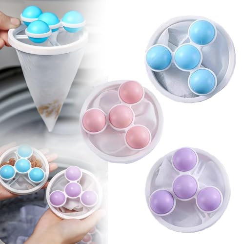 3PC Filterbeutel Waschmaschine Haarentferner, Floating Hair Filtering Mesh Removal, Anti Fussel BäLle Waschmaschine, Wiederverwendbarer Tierhaarentferner Waschmaschine für Hundehaar Katzenhaare (A)
