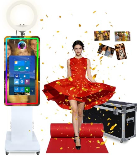 Magic Mirror Fotoautomat mit 21,5-Zoll-Touchscreen, Tragbarer DSLR-Fotoautomat inklusive RGB-Ringlicht und Flight Case für Hochzeiten, Partys und Veranstaltungen (Fotoautomat)