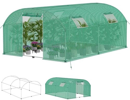 Aufun Serre en film plastique stable 3 x 4 x 2 m avec 4 fenêtres avec moustiquaire et porte | Tunnel de jardin avec cadre en acier galvanisé | Serre à tomates, tente en film, tente pour plantes