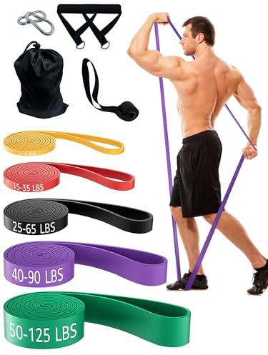 Resistance Bands Pull Up Assistance Bands, Long Exercise Workout Bands Set with Handles and Door Anchor, Elastic Band for Working Out, Body Stretching, Muscle Training, Men Women