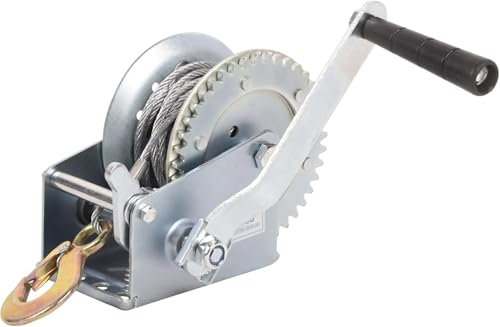 Cabrestante para remolque de barco, 1200 lb, manual, gancho resistente con cable de acero de 10 m/33 pies, manivela, trinquete, relación 4,1:1, 1 velocidad conmutable, 2 vías para remolque de barco,