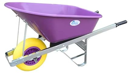 Equimed Garden Wheelbarrow - Trolley with 120L Plastic Bucket, Puncture-Proof PU Wheel, Galvanised Frame (Purple/Yellow)