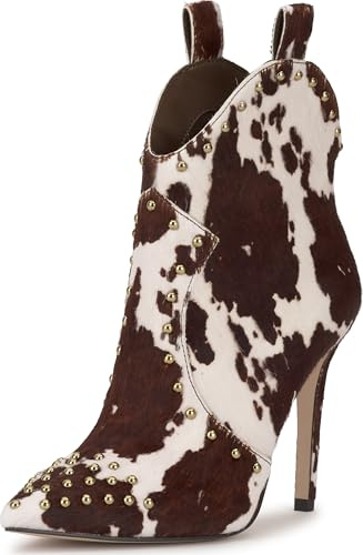 Jessica Simpson Pixillez Stiletto Studded Bootie, Dark Brown/White, 7