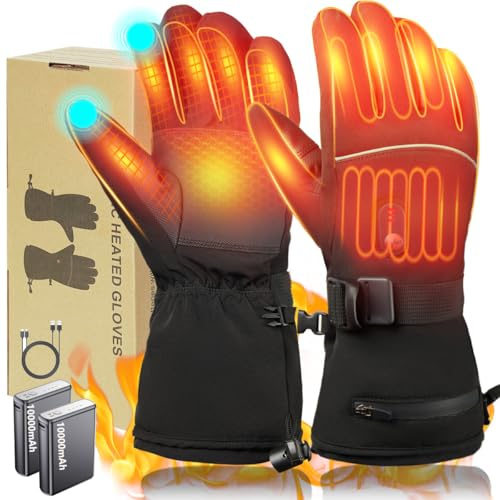 Guantes calefactables con Baterías de 20000mAh 7.4V, Guantes Eléctricos Calefactablescon para Hombre Mujer, 3 Temperatura Ajustables Guantes Cálidos de Invierno para Motocicleta (Negro, M)