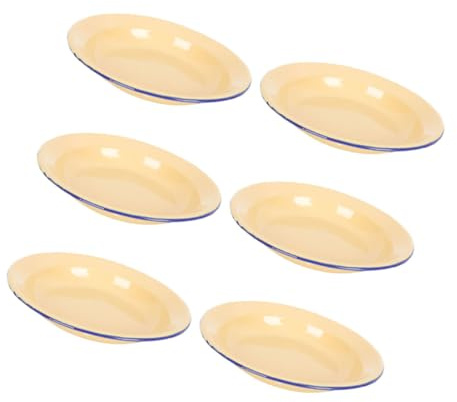 STOBAZA 6 Pièces Lot de Assiettes Émail Vintage Rondes avec Rebord Plats Polyvalents pour Salade Fruits et Service pour Camping et Pique- Empilables et Faciles à Nettoyer