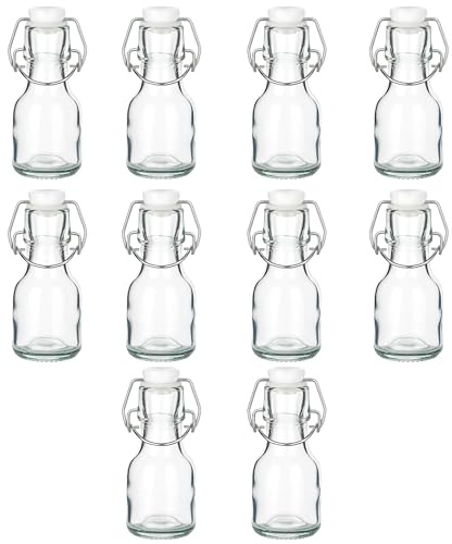 Lot de 10 Mini Bouteilles en Verre avec Bouchon à Collerette, 60 ml, 11 cm x 4,3 cm, Cadeau Invités Mariage, Style Limonade Vintage
