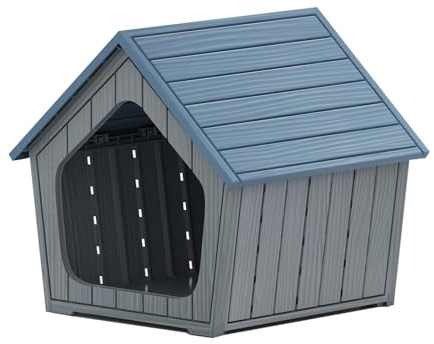 GYMAX Casa para Perros de Plástico, Caseta para Gatos Impermeable con Orificios de Ventilación, Techo Inclinado y Estructura Encajable, Refugio Exterior para Cachorros Gatos Conejos, 59,5 x 57 x 58 cm