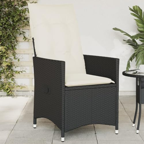 Frdhee Gartenstuhl Set Outdoorstühle Hochlehner,Gartensessel Verstellbar mit Kissen Schwarz Poly Rattan,Für Camping,Strand,Angeln,Garten,Einfach Einzurichten