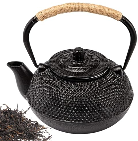 de hierro fundido, 600 ml, con tapa extraíble, mango esmaltado interior para estufa, regalo para los amantes del té