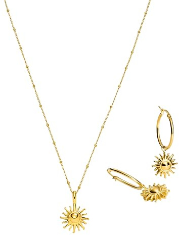 Purelei Inner Sun Bundle Kette & Ohrringe (Gold) – Schmuck Set aus Kette Damen und Ohrring aus Edelstahl (14K vergoldet) – Verstellbare Länge – Hawaiianisch inspiriert & wasserfest