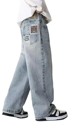 Générique Jean Baggy Ado Garçon en Denim Large Décontracté avec Multiples Poches Pantalon en Jean Vintage À Jambe Large Pantalon Cargo avec Poches Printemps Jogging