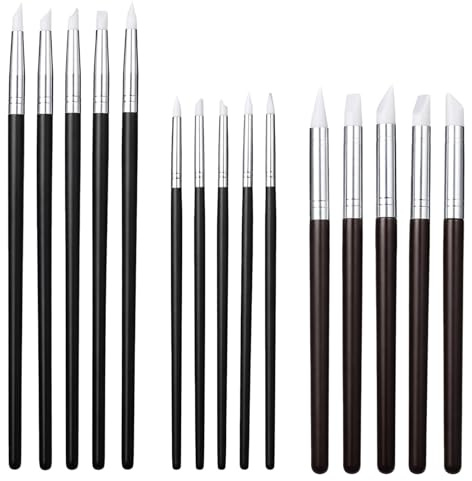 HJZHII 15 Pcs Silicone Sculpting Tools, Flexible Clay Carving Tools | Pottery Tool 5 Shapes Head Silicone Paint Brushes Rubber Tip for Handicraft Pottery Artwork Shaping Carving DIY Nail