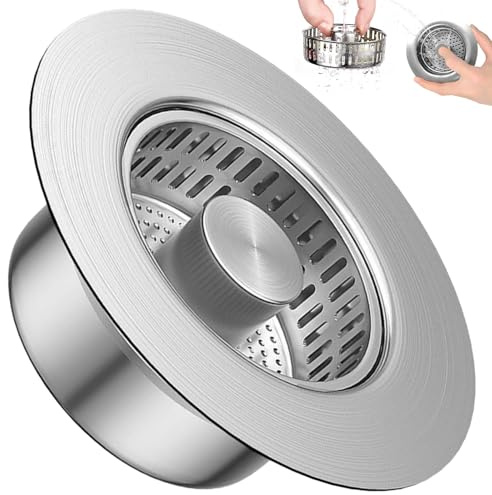 3-in-1 Stainless Steel Kitchen Sink Plug, Sink Strainer Plug with Removable Anti-Clogging Basket, Drain Plugs Prevents Clogs and Odors for Kitchen