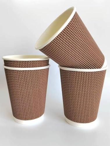 500 Pack 10oz Disposable Triple Wall Coffee Cups, Kraft Brown Ripple Paper Cups, Insulated Hot Drink Cups, Leakproof & Heat Resistant, Ideal for Coffee, Tea, Office, Takeaway & Events