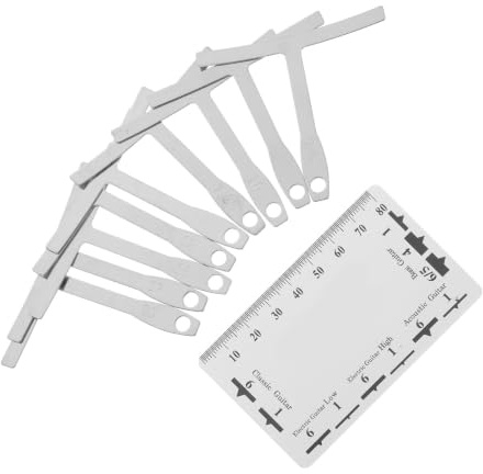 Herramienta de Luthier para Guitarra, Calibre de Altura de Cuerdas | Acero Inoxidable Blanco, Medición Clara y Precisa, Bordes Suaves Grabado a Doble Cara, 1 Juego Paño