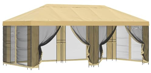 Qnhdfrt Gazebo da Giardino con Pareti Laterali in Rete 6x3 m Crema | Ampio tendone 6x3m per giardino e terrazza, con telaio in acciaio nero e 6 pareti in rete rimovibili.