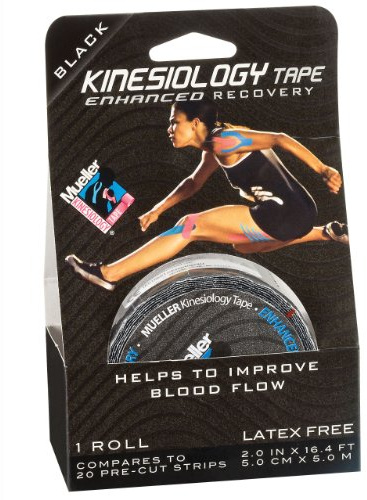 Mueller Kinesiology Tape for Pain Relief & Injury Support – Sports Tape, Latex-Free, 100% Cotton, Breathable, Strong Adhesive – 5cm x 5m – Single Roll or 6 Pack (Black, Black - 5cm (2) x 5m)