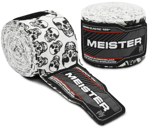 Meister Coppia di bende semi-elastiche per mani per adulti da 457 cm, per MMA e boxe, teschi