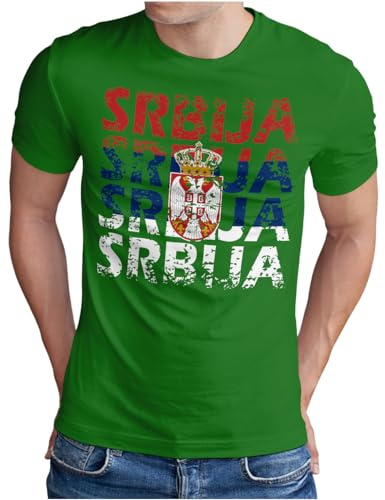 OM3® - Srbija - T-shirt Serbien Serbia fotboll World Cup Soccer fanshirt sporttröja, storlek S – 5XL, Grön, XXL