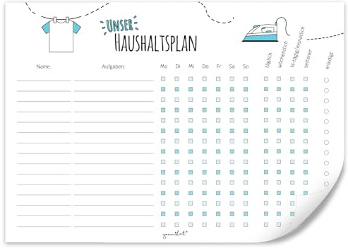 Haushaltsplan mit selbstklebender Rückseite I dv363 I DIN A4 I Whiteboard Putzplan abwischbar I To-Do-Liste für den Haushalt Familie WG