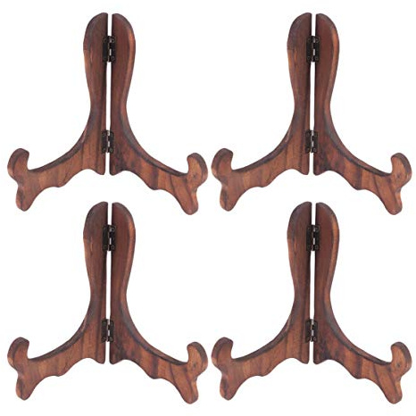 VOSAREA 4 Pezzi cavalletti portatarga in Legno per espositori Pieghevoli espositori per Piatti (Colore Pino Bruciato)