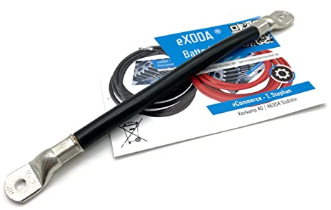 Exoda cavo batteria 50 mm² 20cm M6 nero 1680A | Cavo batteria, sezione 50 mm², lunghezza 20 cm, occhielli M6, adatto per auto, moto, barca, resistente al calore fino a 70 °C