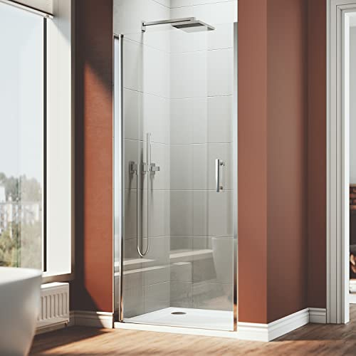 ELEGANT 760mm Frameless Pivot Shower Door Bathroom Glass Screen Reversible Shower Enclosure Wetroom Cubicles